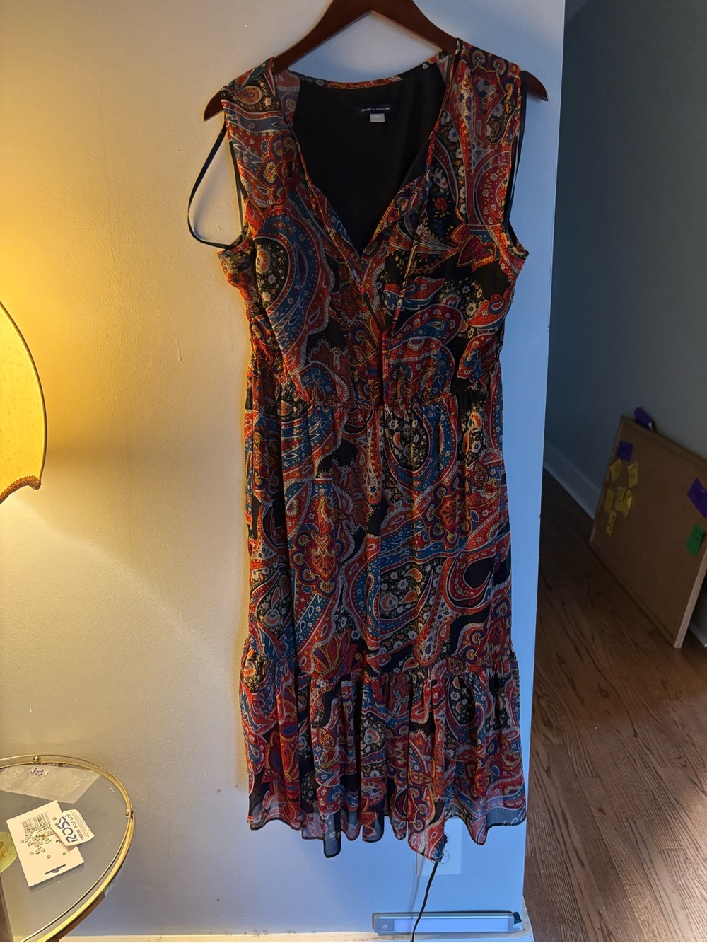 Tommy Hilfiger Sleeveless Paisley Midi Dress in Black, Red and Blue
